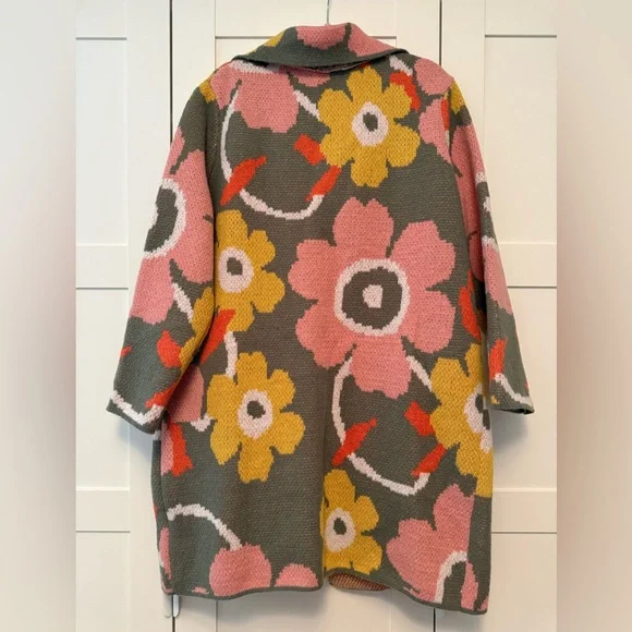 Davi & Dani NWT Hippie Bohemian Pink Floral Knit Coatigan, L - Picture 2 of 10